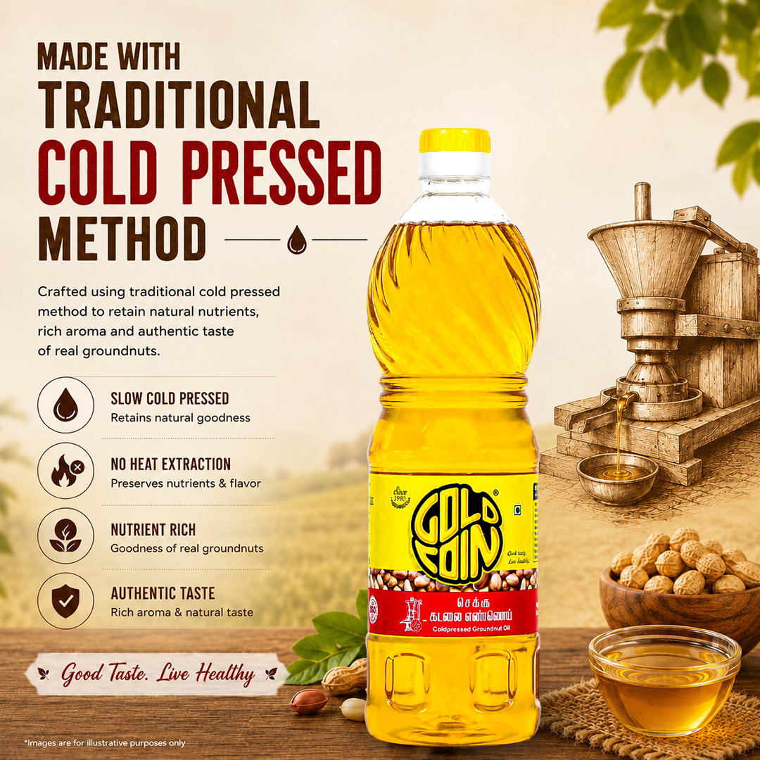 Traditional Mara Chekku / wood pressed cold pressed groundnut oil extraction — no heat, no chemicals, pure edible oil