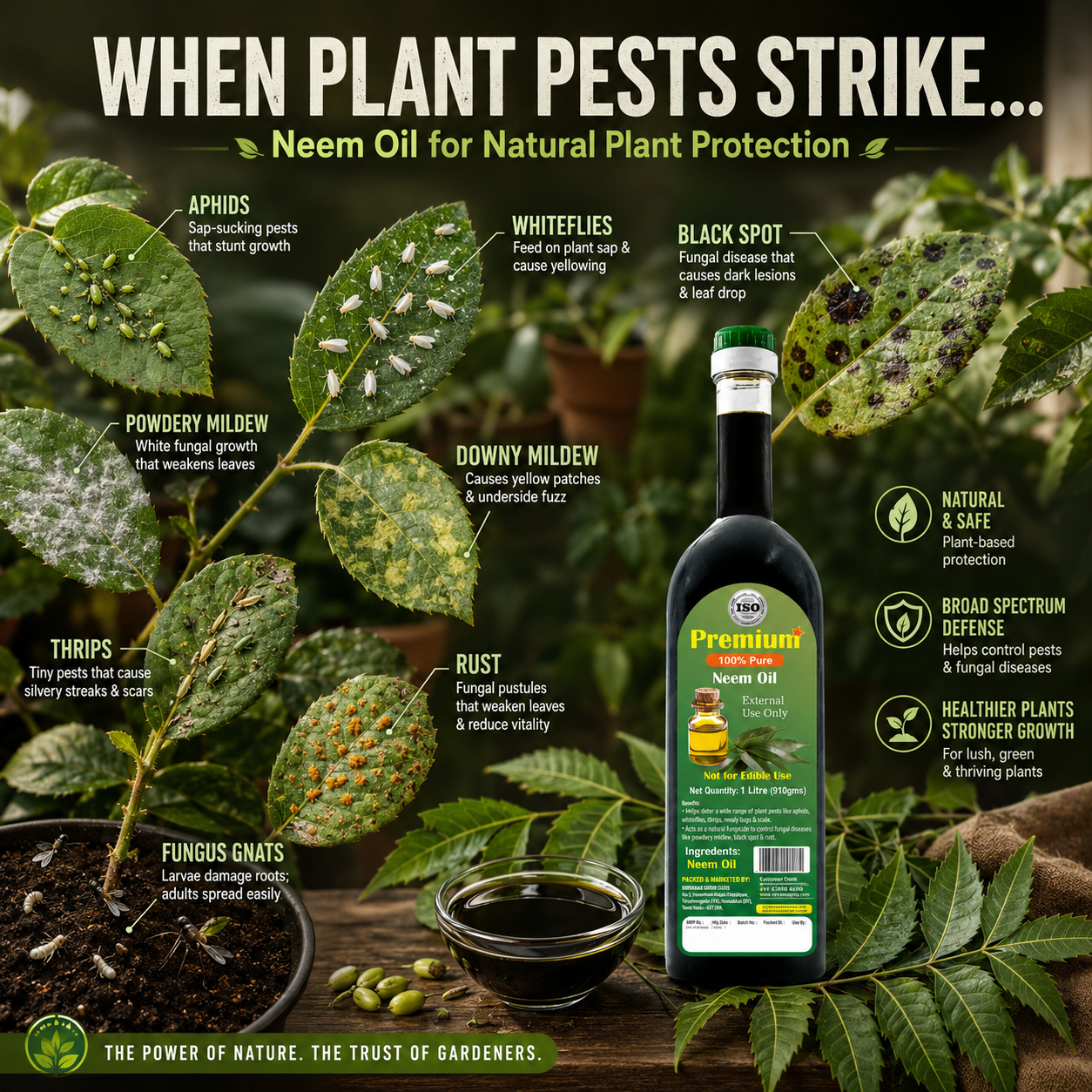GOLD COIN cold pressed neem oil 1 litre bottle for organic plant care and pest control Shop Now