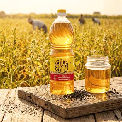 Gold Coin cold pressed sesame oil bottle