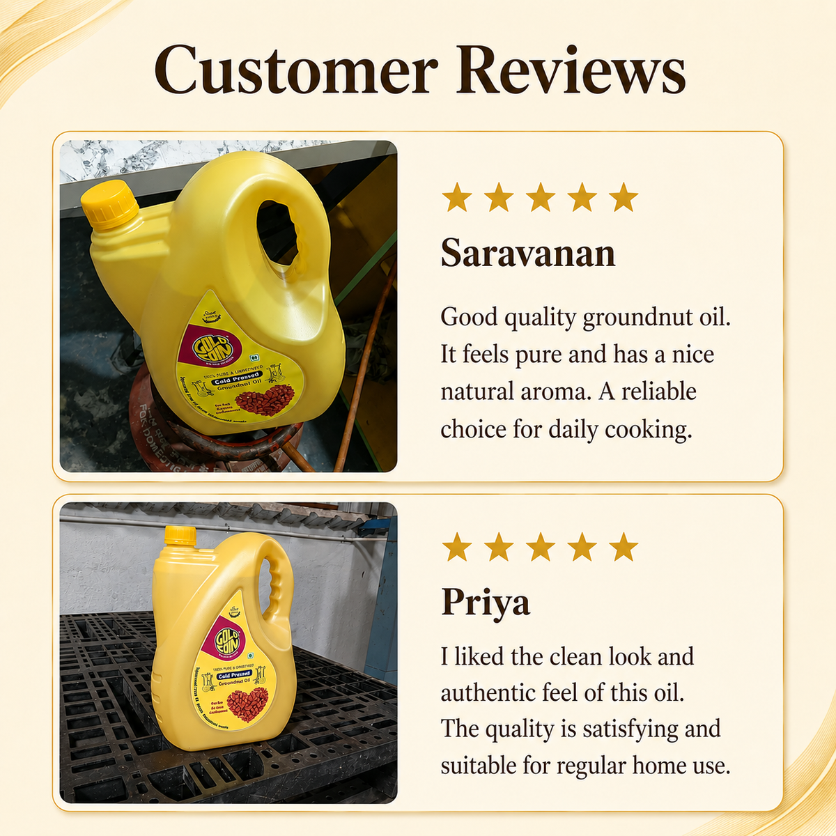 GOLD COIN Oils Cold Pressed Groundnut Oil 5L | Wood Pressed Peanut Cooking Oil (Chekku/Kachhi Ghani) Pure & Natural