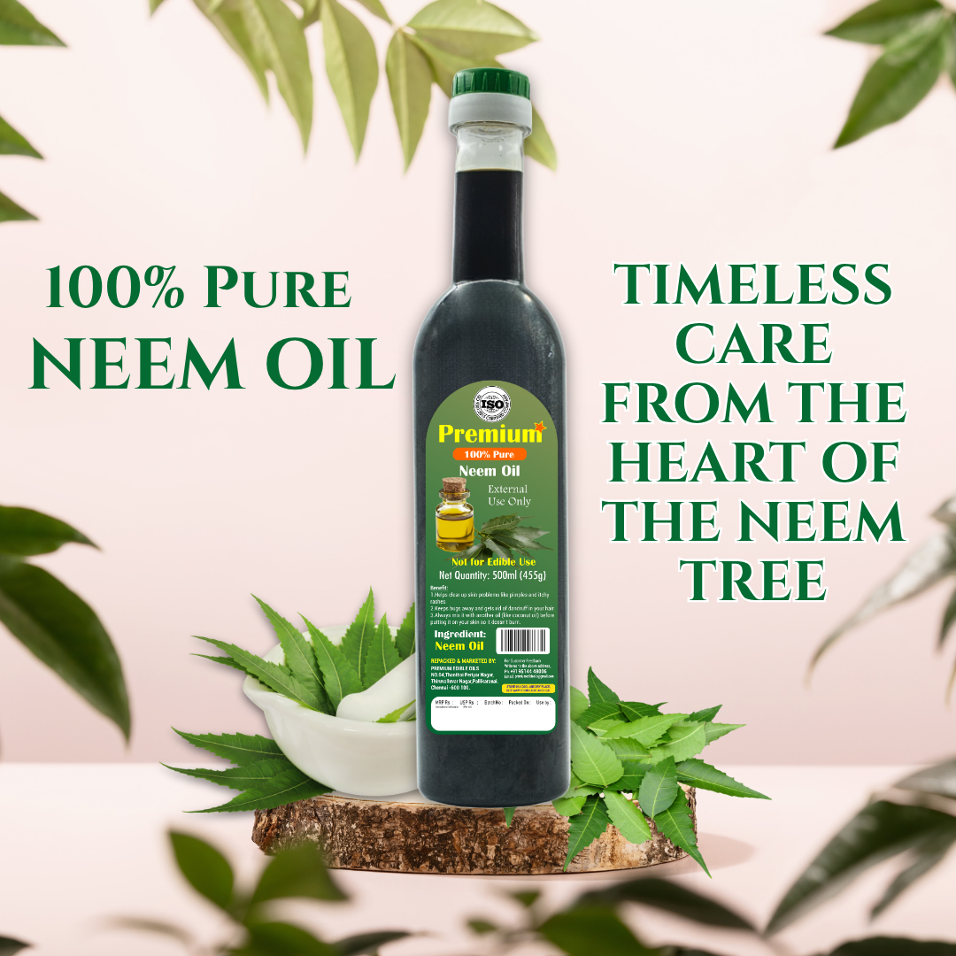 Freshly extracted neem oil for acne, dark spots, and dry skin relief — GOLD COIN Oils 500ML ayurvedic formula