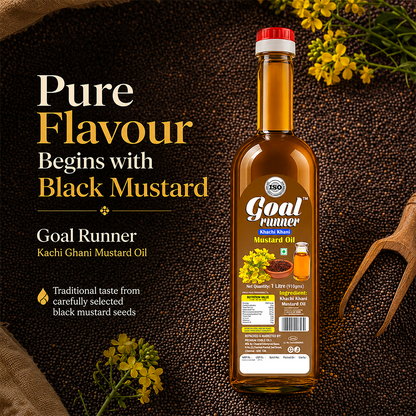 GOLD COIN Cold Pressed mustard oil omega3 vitamins A-E beta carotene nutrition benefits.