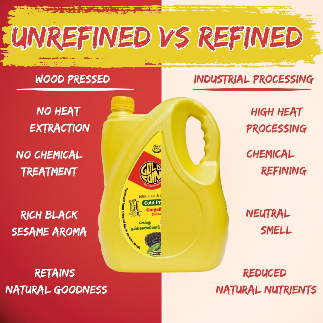 Pure cold pressed gingelly cooking oil from GOLD COIN Oils rich aroma sesame oil