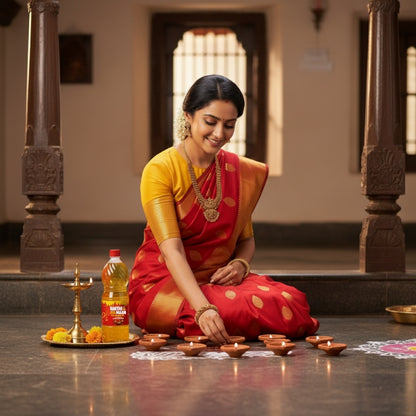 Traditional vilakku ennai lamp oil from GOLD COIN Oils for temple diya rituals