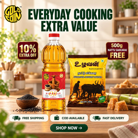GOLD COIN Cold Pressed Black Sesame Gingelly Oil 1L | Wood Pressed Kachi Ghani | Unrefined, Cholesterol Free | Vitamin E & MUFA Rich | Cooking, Hair & Massage