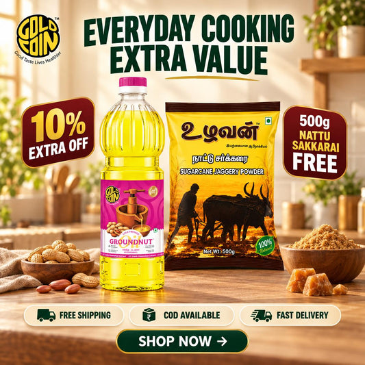 GOLD COIN Cold Pressed Groundnut Oil 1 Litre | Wood Chekku Kachi Ghani Peanut Oil | A1 Grade | Pure Unrefined | Natural Aroma | Daily Cooking & Frying