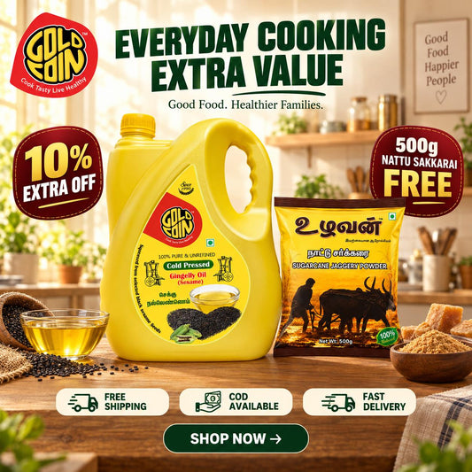 GOLD COIN Oils Cold Pressed Sesame Oil 5L | Virgin Black Til Ka Tel | Kachi Ghani Gingelly Oil for Cooking & Wellness